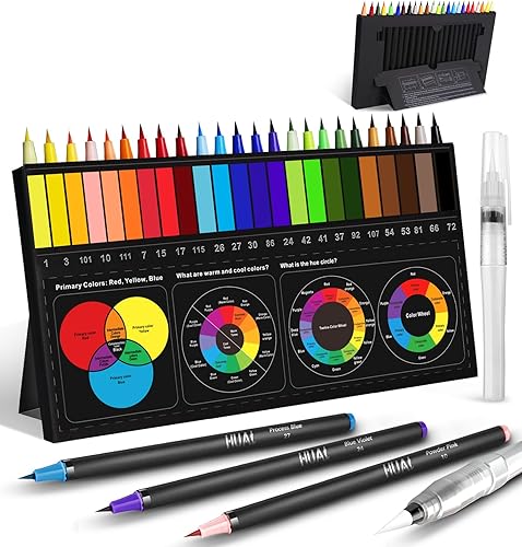 Bolígrafos de acuarela de 24 colores con puntas de pincel reales, bolígrafos de acuarela para profesionales y principiantes, 2 pinceles de mezcla,