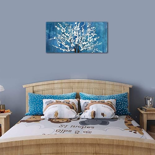Miniatura 4 de arteWOODS Lienzo decorativo para pared, diseño de flores blancas, cuadros de flores de ciruelo para decoración de pared de sala de estar, fondo
