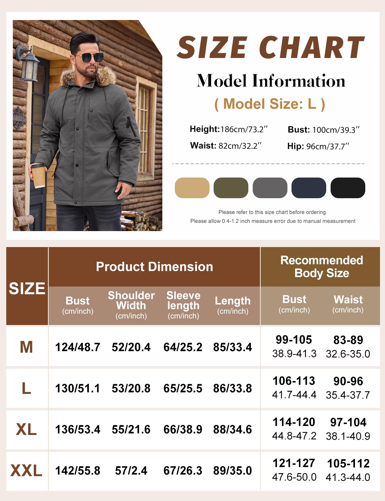 Lonya Abrigo Hombre Invierno Chaquetas de Algodón Forro Polar Cálido Parka Gruesa Cuello De Piel Desmontable Militar Exteriores Prueba de Viento Cazadora con Capucha Integrada Bolsillos Múltiples