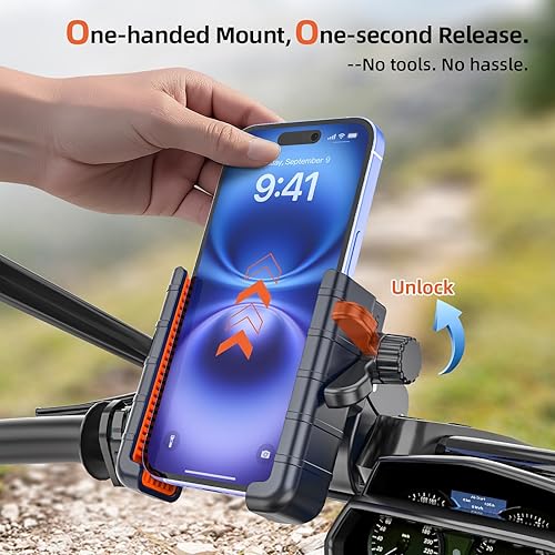 Miniatura 8 de Soporte de teléfono de motocicleta antivibración de 3 generación, soporte para teléfono celular para manillar de bicicleta con bloqueo de seguridad