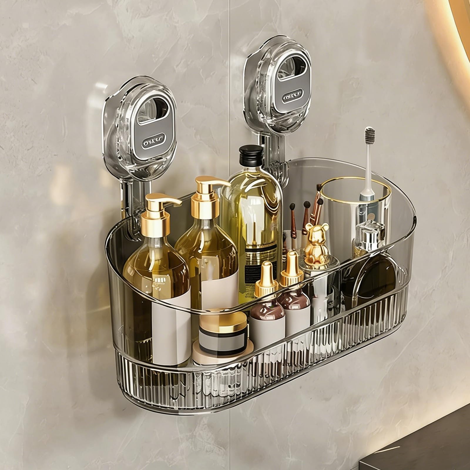 lylzb No-Drill Bathroom Drain Rack Bathroom Suction Storage Box Large Capacity Strong Load-Bearing Wall Mount Shower Caddy Suction