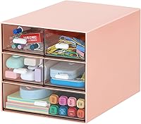 Vista 8 de Organizador de escritorio con 5 cajones, suministros de papelería de oficina rectangulares, cajones de escritorio, almacenamiento de maquillaje