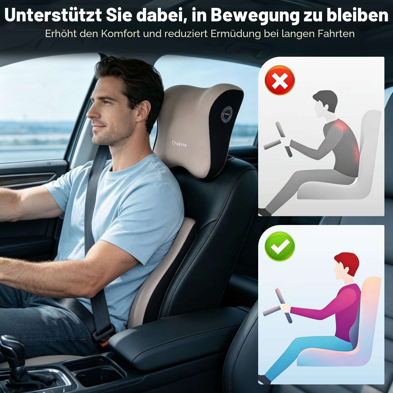3-in-1 Sitzkissen orthopädisch mit Lordosenstütze & Nackenstütze – Memory Schaum Set für Bürostuhl, Auto & Reise, Waschbar Rutschfestes Rückenlehne zur Schmerzlinderung bei Ischias & Langzeit Sitzen