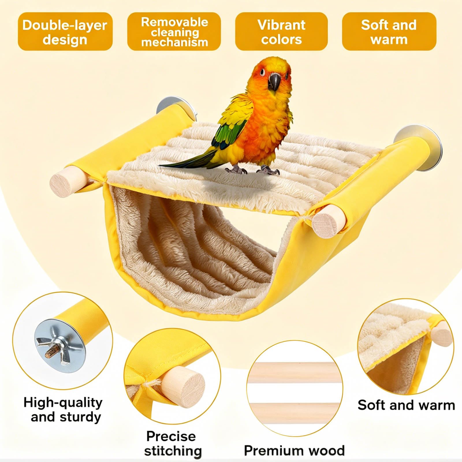 Amaca Uccello Letto A Castello, Nido Cocorite Caldo Per Gabbia, Accessori Per Cocorite E Piccoli Uccelli, Luogo Di Riposo Confortevole, Giallo
