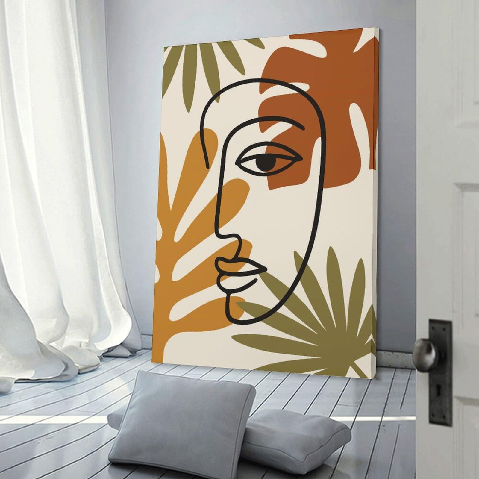Junmoney Abstract Face with Tropical Leaves Room Decor Wall Art 16x24inch(40x60cm), for Wall Displays, Bedrooms Or Room Updates, Ideal for Building A Coordinated Art Wall