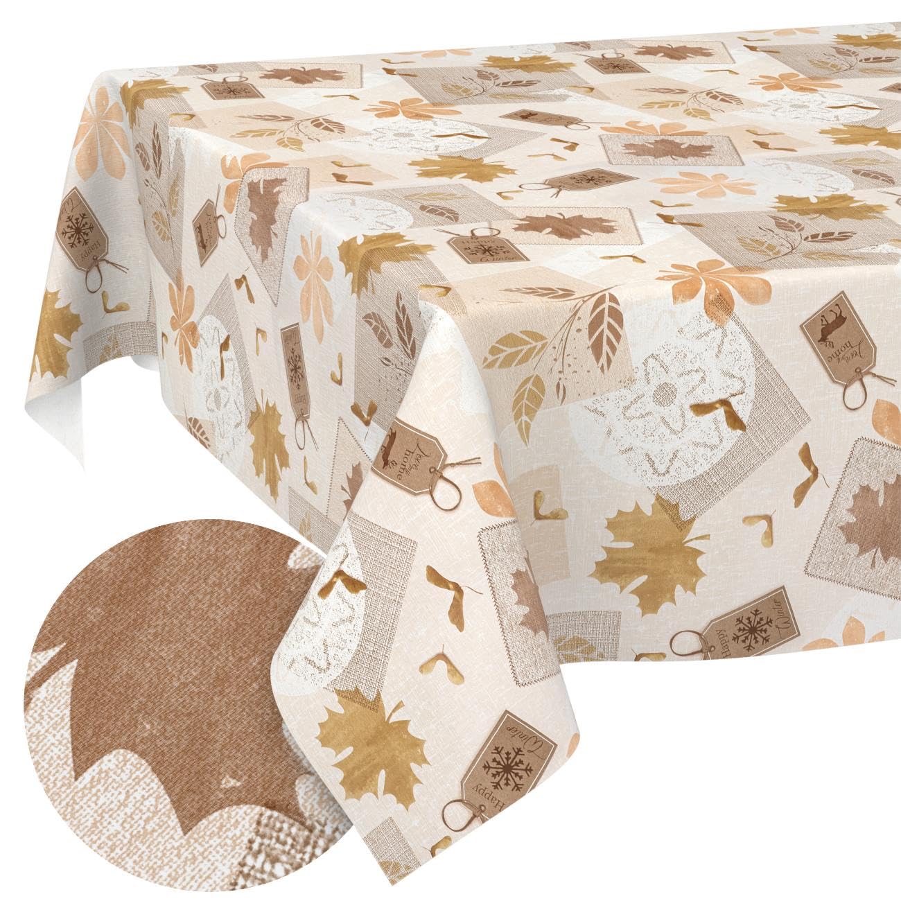 Oilcloth Tablecloth, Washable, Wax Tablecloth, Easy Care, Lotus Effect, Outdoor Garden Tablecloth, Oak-Glow, 220 x 140 cm (Oval)