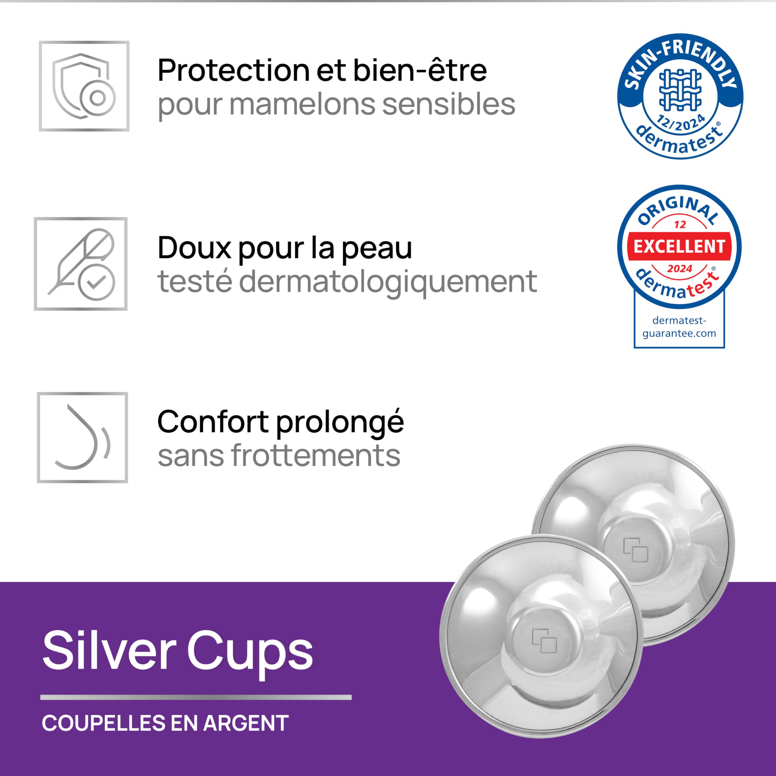 COVERbasics Coupelle Argent Allaitement (SilverCups) Coque d’Allaitement en Argent pour Protection des Mamelons - Dispositif Médical testé dermatologiquement (XL)