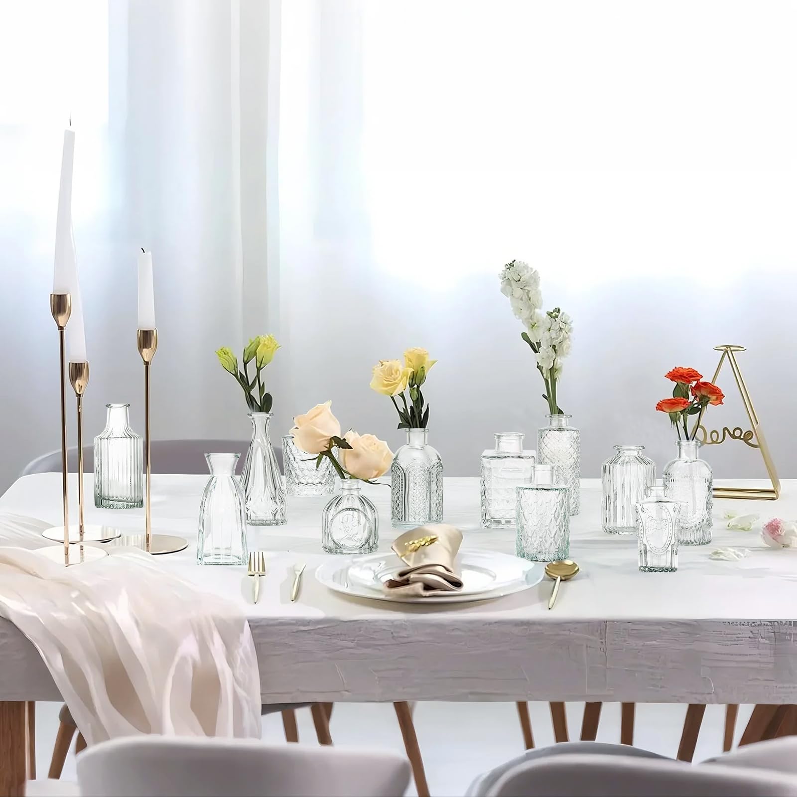 Set di Piccole Vasi 12PCS Vaso da Tavolo in Vetro Mini Vasi Decorativi Vaso da Fiori Set di Mini Vasi Decorazioni per Matrimonio Fiori Decorazioni per la Casa Matrimonio Centrotavola per Feste