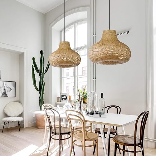 WalmHomie 1 paquete de lámpara colgante de bambú hecha a mano con tejido de bambú natural para sala de estar, dormitorio, pasillo, granja