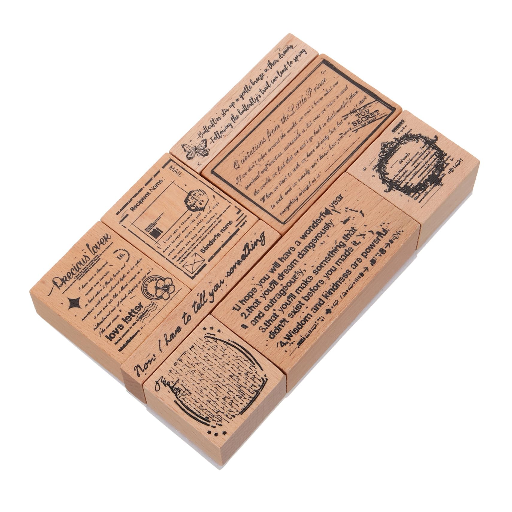 5 Set Sigillo Di Legno Kit Strumento Per Album Chiaro Libro Di Scarto Etichetta Diario Spazzatura Impressioni Timbri Numerici Lettera Forniture Di Giornale Film 8 Pezzi * 5 NUOBESTY