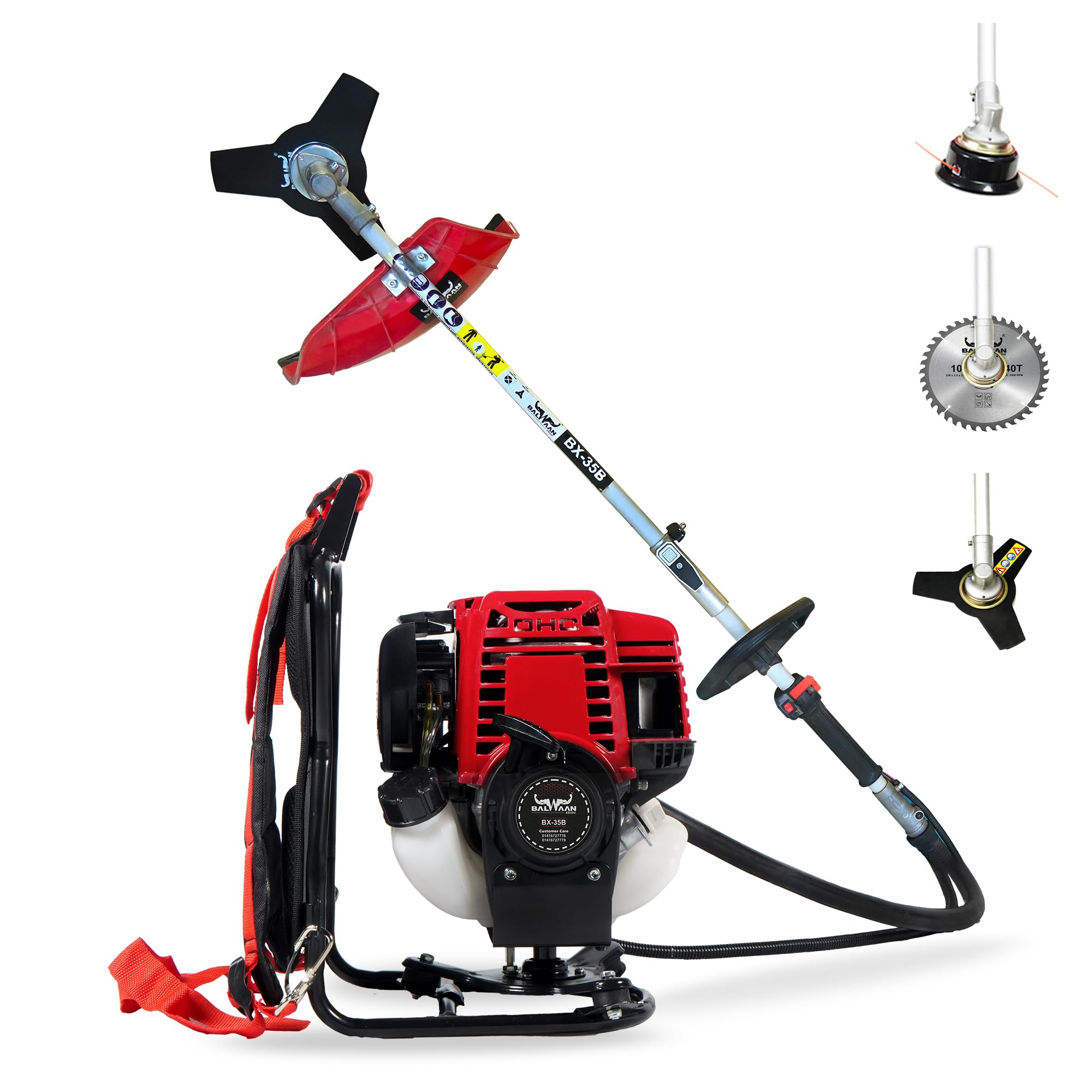 BALWAAN Krishi BX-35B Crop Cutter 35 cc 4 Stroke Backpack Brush Cutter Machine Petrol Operated with Heavy Duty 80 Teeth, 3T and Tap & go Blades and 500ml Engine Oil for Agriculture and Gardening-image-28