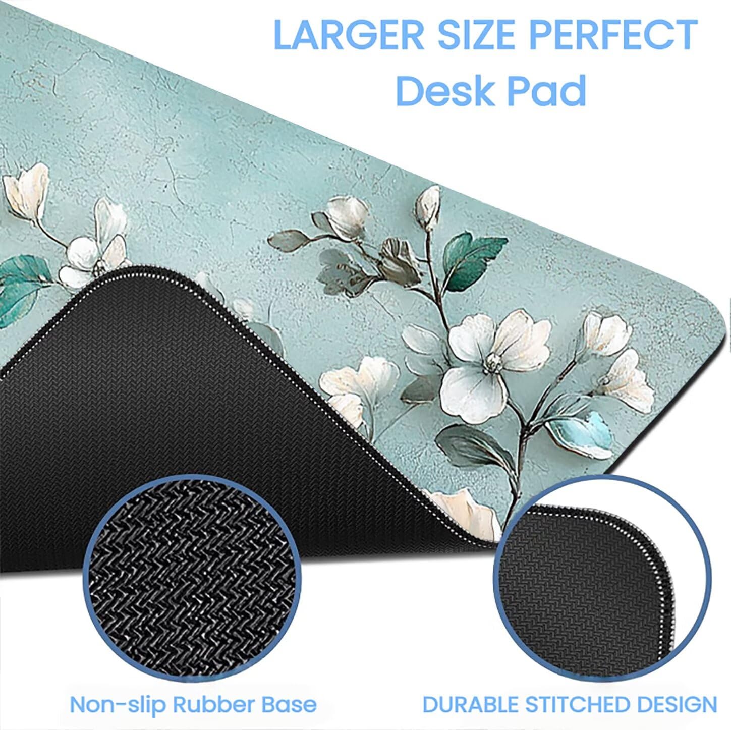 Lpfieonn Blume Großes Schreibtischunterlage, XXL Schreibtischunterlagen, Blau XXL Wasserdicht Gaming Mousepad mit Vernähter Rand und Rutschfeste Gummibasis, für Laptop/Hause/Büro 120x60cm PF-2693