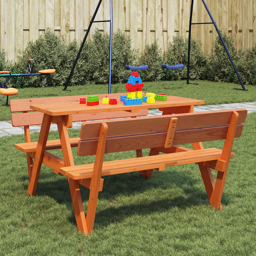 Tavolo da picnic per 4 bambini, in legno di abete massiccio con foro per ombrellone, stabile tavolo da giardino per terrazza e balcone, resistente alle intemperie, ideale per esterni e
