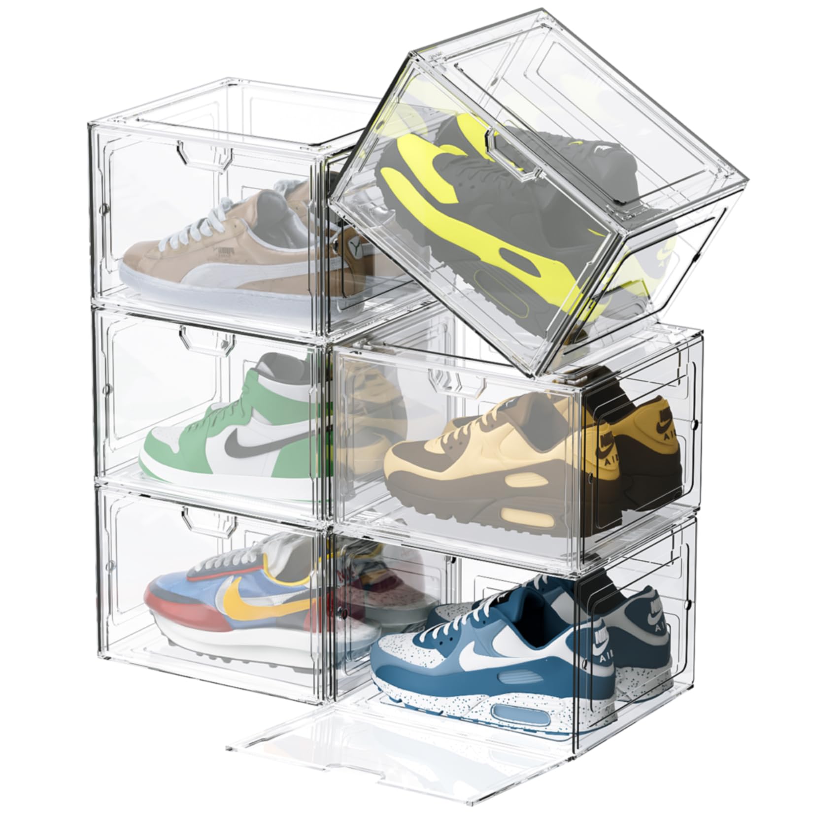 Scatole Per Scarpe Impilabili - 6 Pezzi, Plastica Trasparente, Con Coperchio Magnetico, Organizzatore Armadio - Foto 2