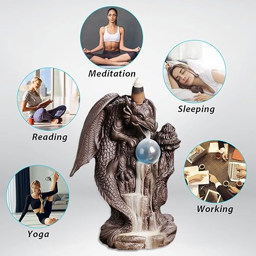 Miniatura 4 de YYW Soporte de incienso de dragón, quemador de incienso de cascada de reflujo de dragón, cascada de incienso con 30 varillas de incienso + 20 conos