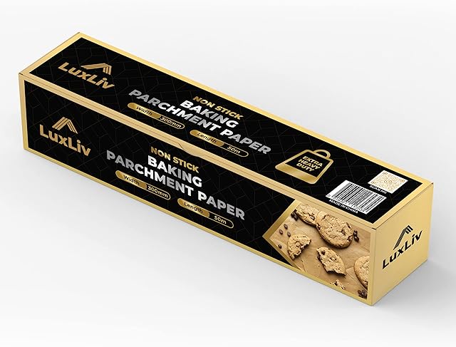 LuxLiv ® 50m Premium Heavy Duty Kitchen Baking Parchment Paper Roll Non-Stick Greaseproof Unbleached Brown - Extra Thick - 30cm Wide