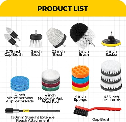 Miniatura 7 de Holikme Juego de 22 accesorios para cepillos de taladro, almohadillas y esponjas, almohadillas de pulido, cepillo de limpieza eléctrica, kit de