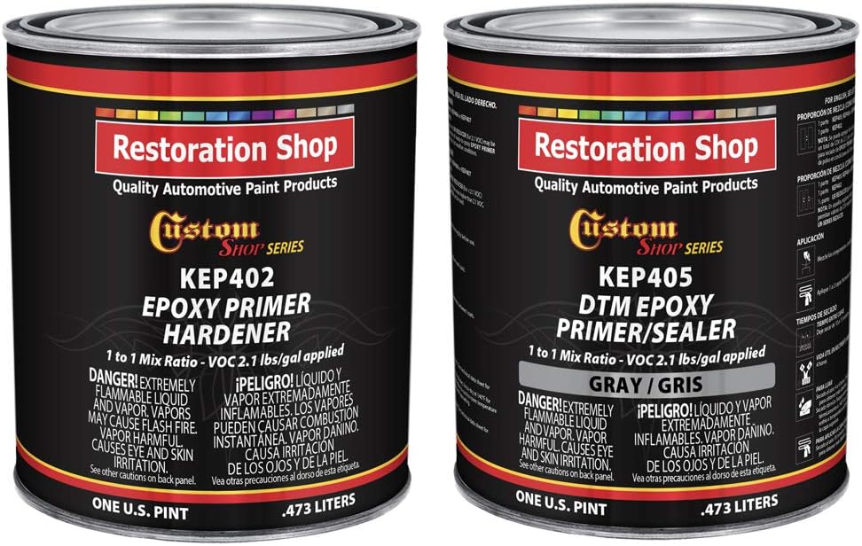 Custom Shop - Gray Epoxy Primer/Sealer 2.1 VOC (1 Quart Kit) Anti-Corrosive DTM High-Performance Primer for Automotive and Industrial use Kit = 1 Pint Epoxy Primer +1 Pint. Epoxy HDR. (1-1 Mix)