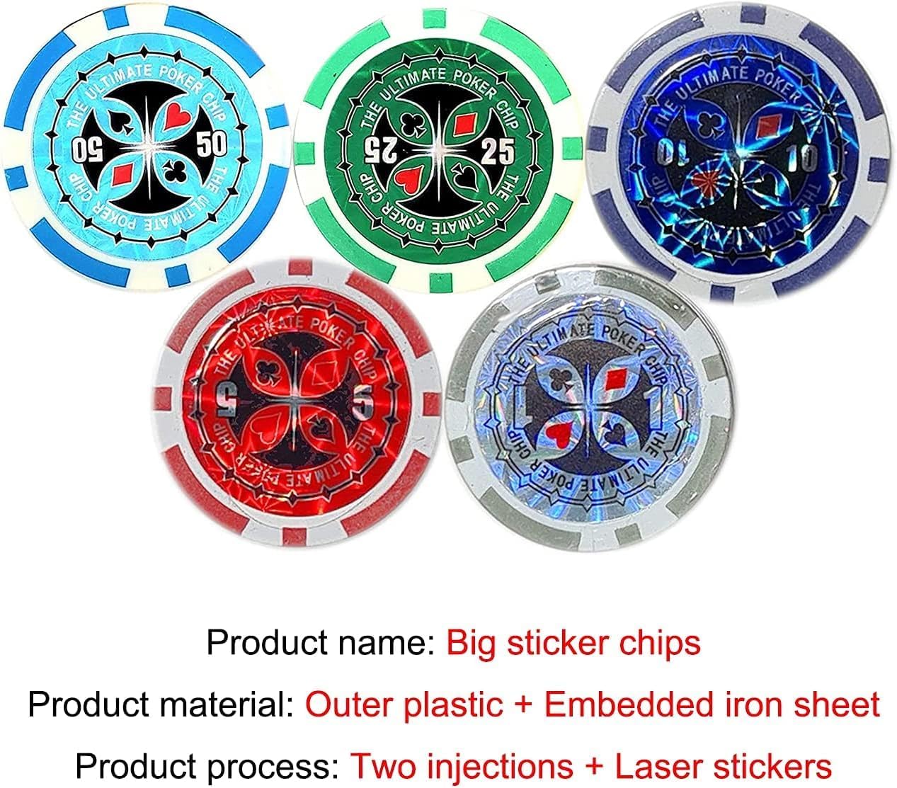 50PCS Poker Chips with Numbers, Plastic Coloured chip for Counting Markers Math Learning Chips, Metal Core 12g Texas Holdem Blackjack Chips