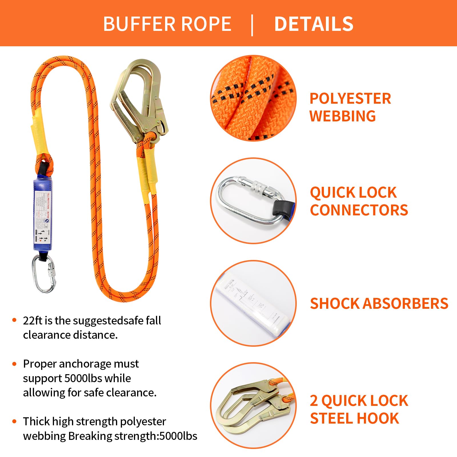 Sicherheitsgeschirr Fallschutz, Harness For Men Construction, Verdickte Lendenwirbelstütze, Fallschutz Auffanggurt(Orange) für Bergsteigen, Outdoor Baumklettern, Luftarbeiten