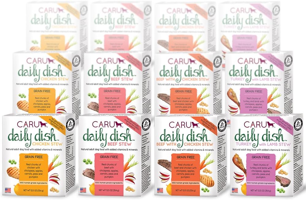 Caru - Daily Dish Variety 12 Pack Stew, Natural Adult Wet Dog Food With Added Vitamins And Minerals, Non-Gmo Ingredients (3 Of Each…