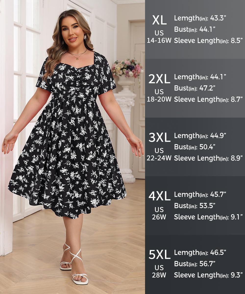 RITERA Plus Size Dresses for Curvy Women Boho Summer Midi Dress Sweetheart Neck Short Sleeve Dresses Empire Waist with Pocket - Image 5