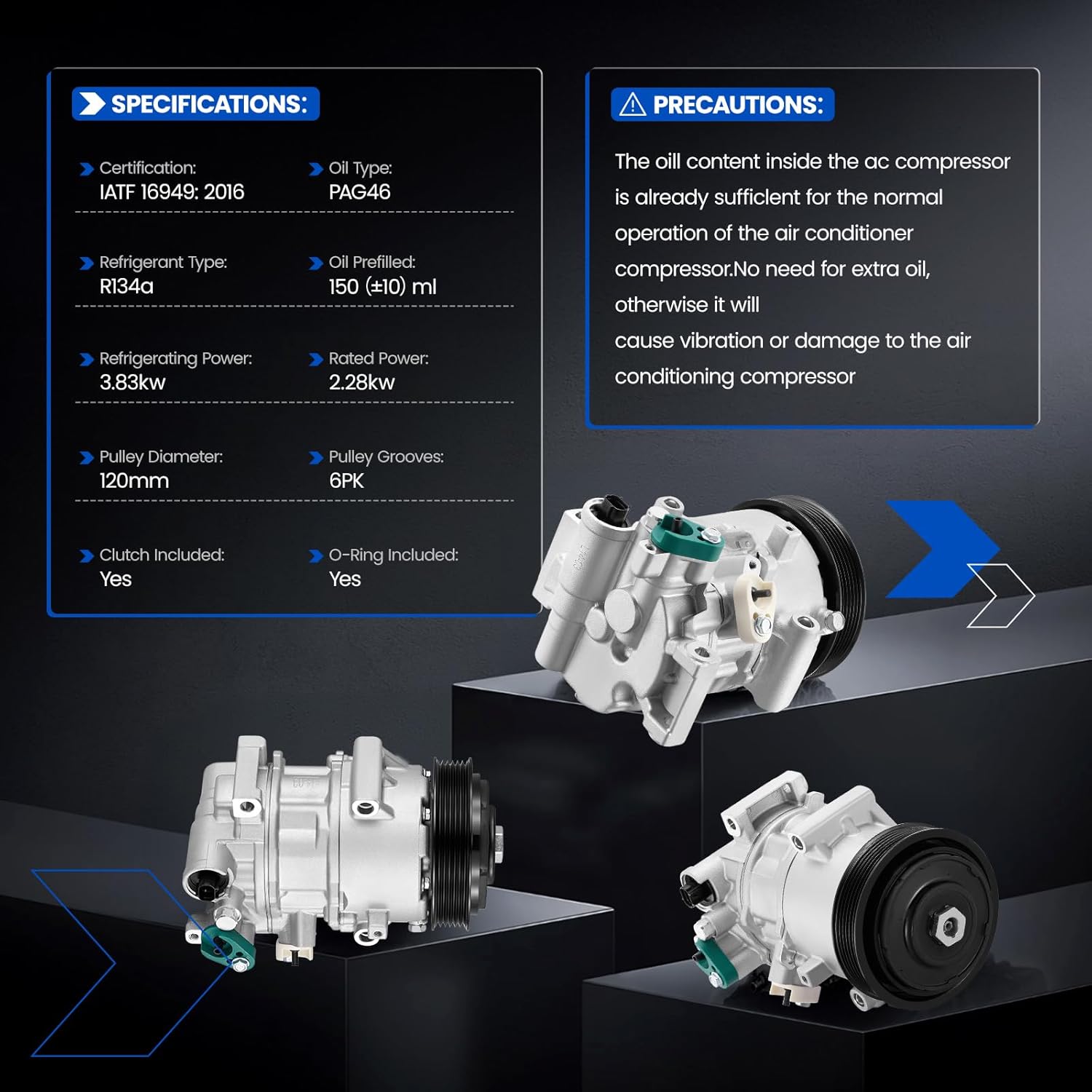 198339 Air Conditioning A/C Compressor with Clutch Compatible with Toyota Corolla 2014-2022 L4 1.8L, Compatible with Toyota Corolla iM 2017-2018 L4 1.8L
