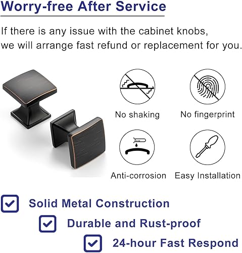 Miniatura 5 de ZK2203 - Paquete de 10 pomos cuadrados de bronce aceitado de 1 pulgada, pomos de bronce cepillado, accesorios de cocina sólidos para armarios,