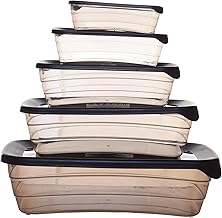 طقم علب حفظ طعام بلاستيكية من 5 قطع باحجام مختلفة شفاف واسود