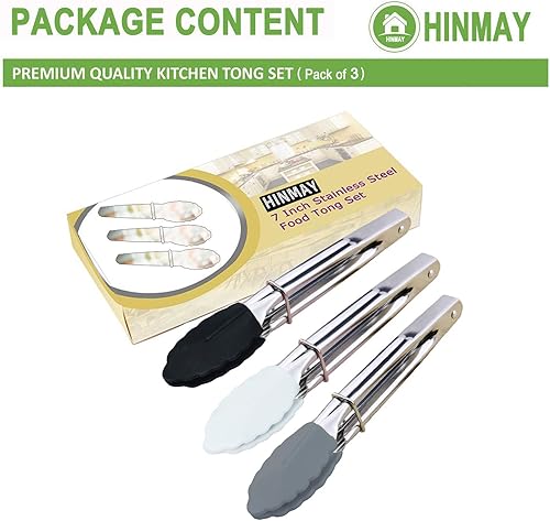 Miniatura 2 de Juego de 3 pinzas pequeñas con puntas de silicona de 7 pulgadas, juego de 3 (negro, blanco y gris)