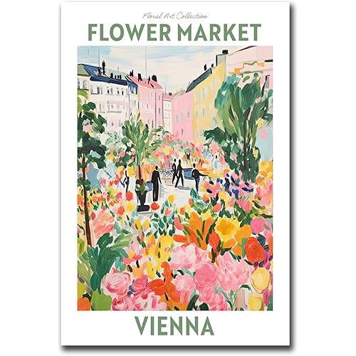 AnenaXean Poster Decorative Canvas Painting Vienna Flower Market Floral Art Print Travel Print Plant Art Living Room and Bedroom Home Decoration 16x24inch