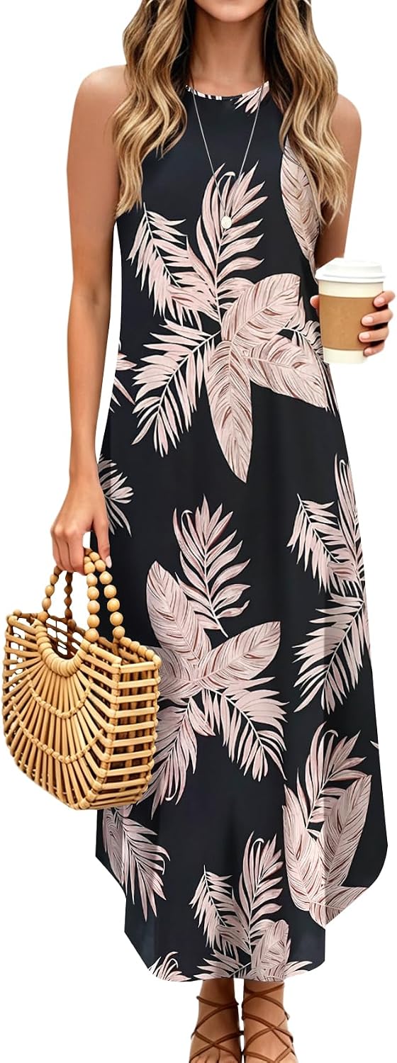 Halife Women's Summer Halter Maxi Dress Casual Sleeveless Long Sundress