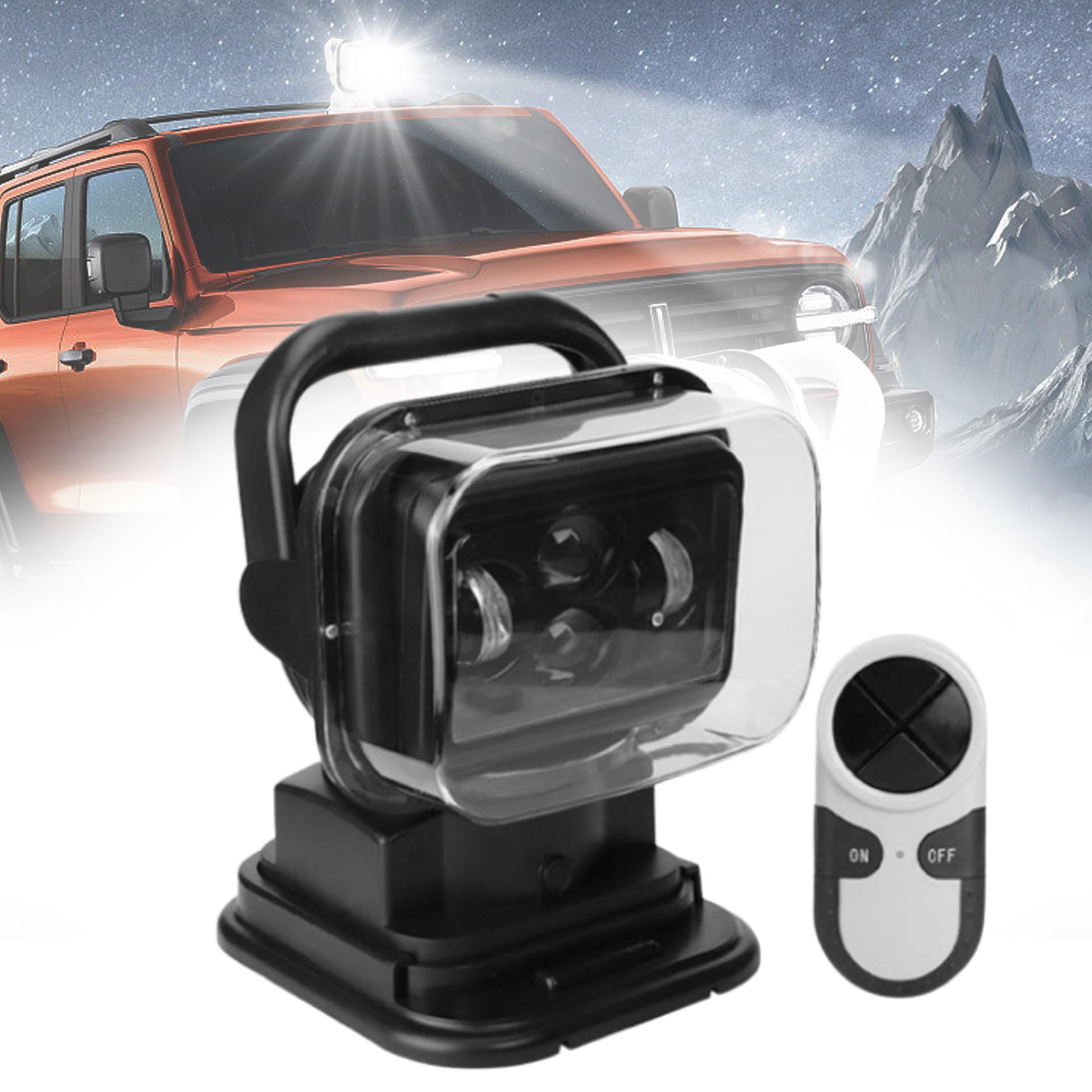 Projecteur LED Haute luminosité/projecteur de Recherche pour Voiture avec télécommande sans Fil, Rotation à 360° 12/24 V, pour véhicules et navires,Black