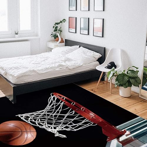 Miniatura 7 de Alfombras contemporáneas para interiores, baloncesto 3D con aro, moderna para decoración del hogar, alfombra duradera para sala de estar/dormitorio,