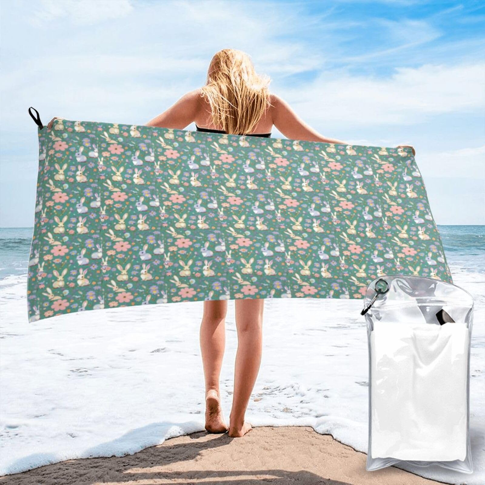 JBJGKHLP Flowers Bunnies Birds Print Quick Dry Portable Towel For Beach Camping Hiking Yoga Fitness Outdoor Adventures