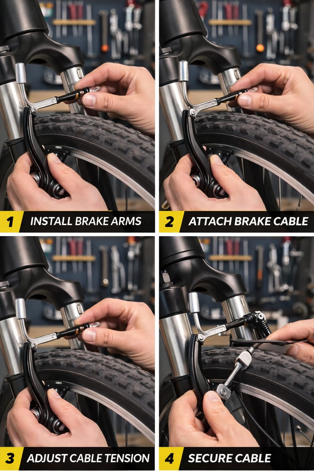 Universal Bicycle V-Brake Set Front & Rear – Alloy Rim Brake Kit with Levers, Cables & Pads | Complete Mechanical Cycle Brake Replacement for MTB, Road & Hybrid Bikes (Black)