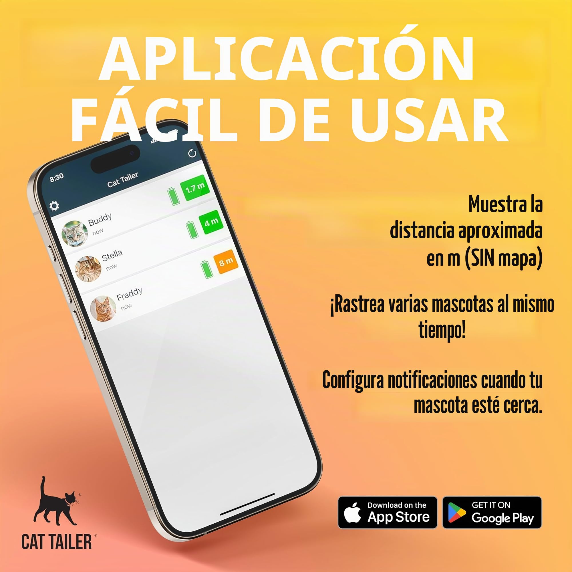 Rastreador de gatos, pequeño y ligero, impermeable, con Bluetooth, para collar de mascota, alcance de 328 pies, batería reemplazable de 6 meses, compatible con Android/Apple iOS