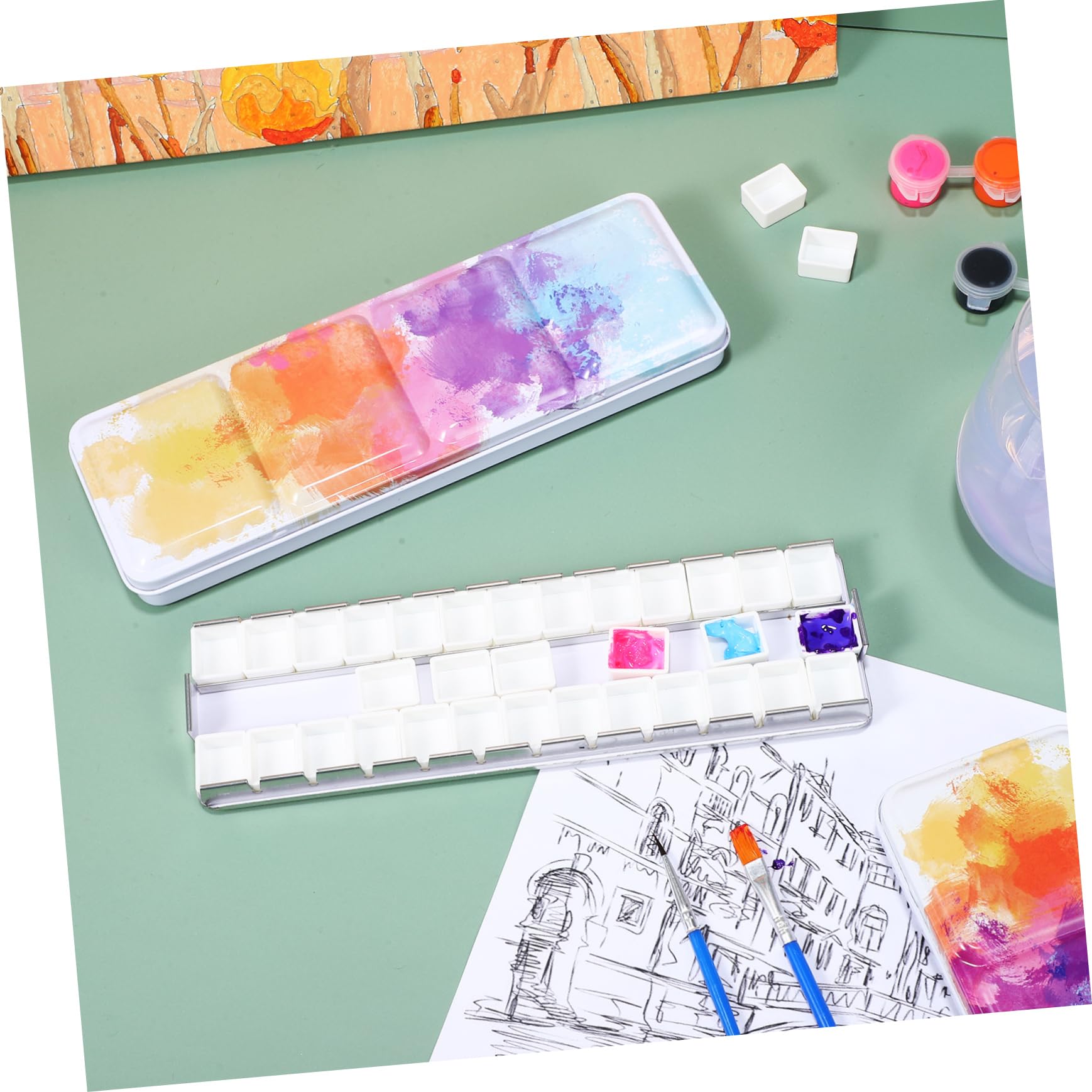 Tofficu 4 Pièces Boîte de Palette d'aquarelle Vide Pot de Peinture Vide Stylo à Eau Lavable Aquarelle de Voyage Palette de Couleur Palette de Peinture Palette Aquarelle Vide Le Fer