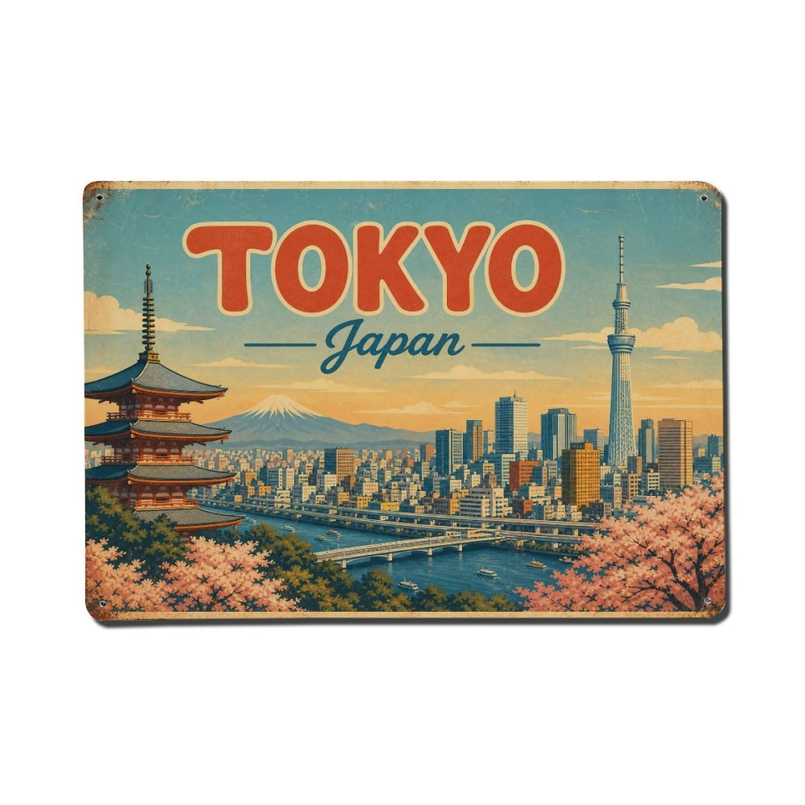 Gead 8X12inch Style Vintage Travel Tokyo Japan Panorama Metal Tin Sign