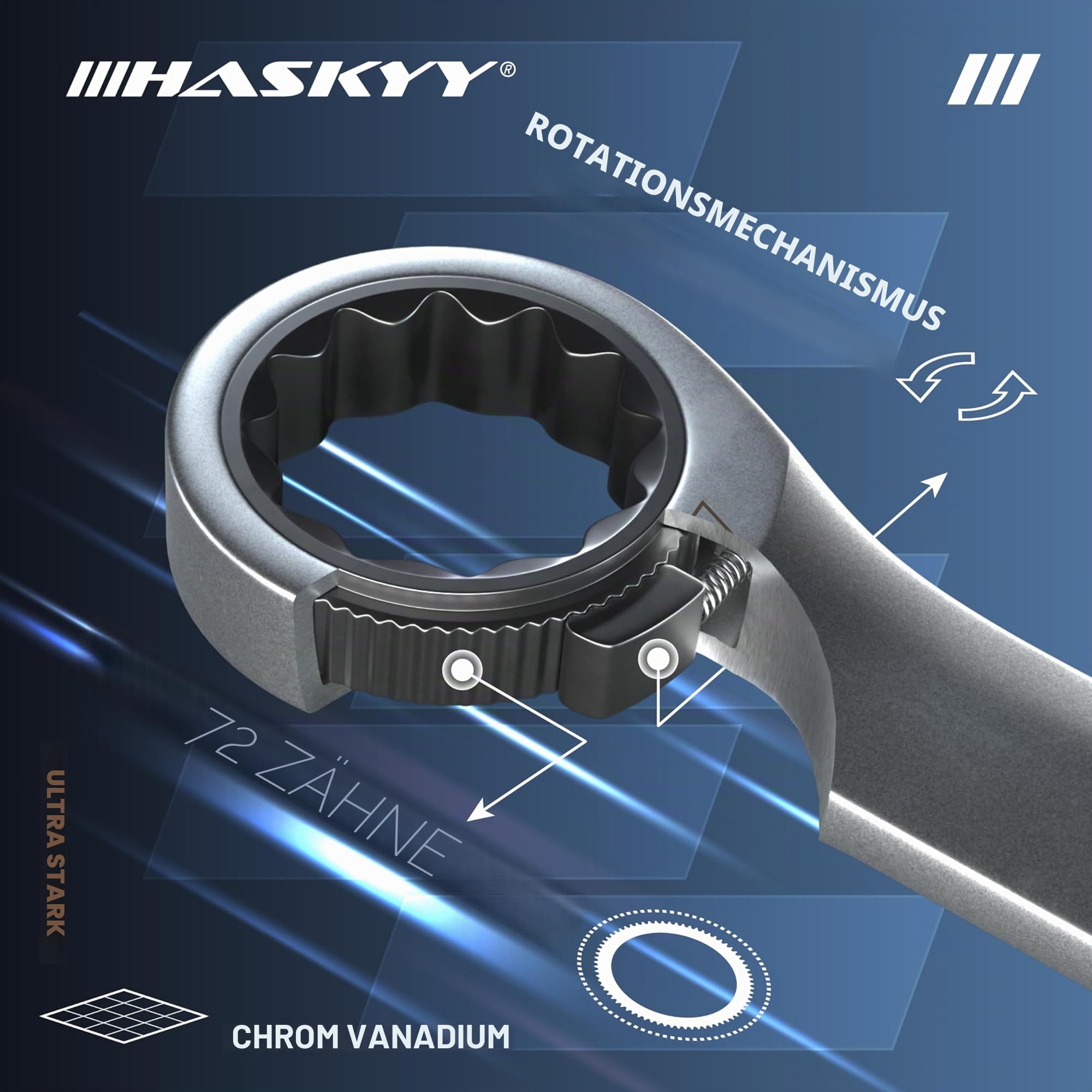 HASKYY Ratschenschlüssel Set 8-19mm Ringmaulschlüssel Gabelschlüssel 12 tlg. Metrisch Ratschen-Schlüssel Satz 72 Zähne Feinverzahnt Ring Maulschlüssel
