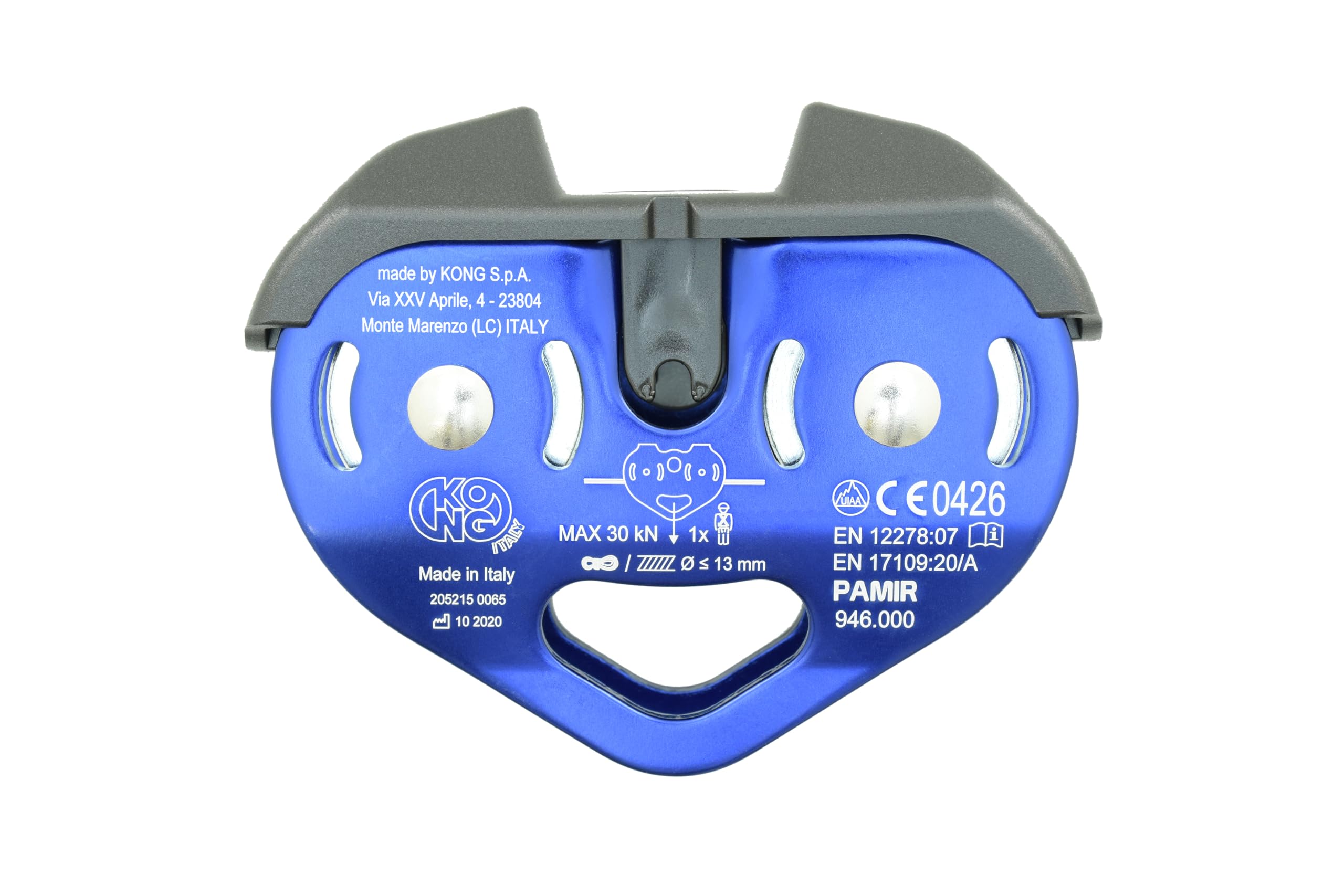 Kong. Pamir Fast. Carrucola Professionale a Doppia puleggia per Parchi Avventura, Zipline e Paranchi. in Alluminio e Acciaio Inox. Made in Italy. EN 12278, 17109. 365g.