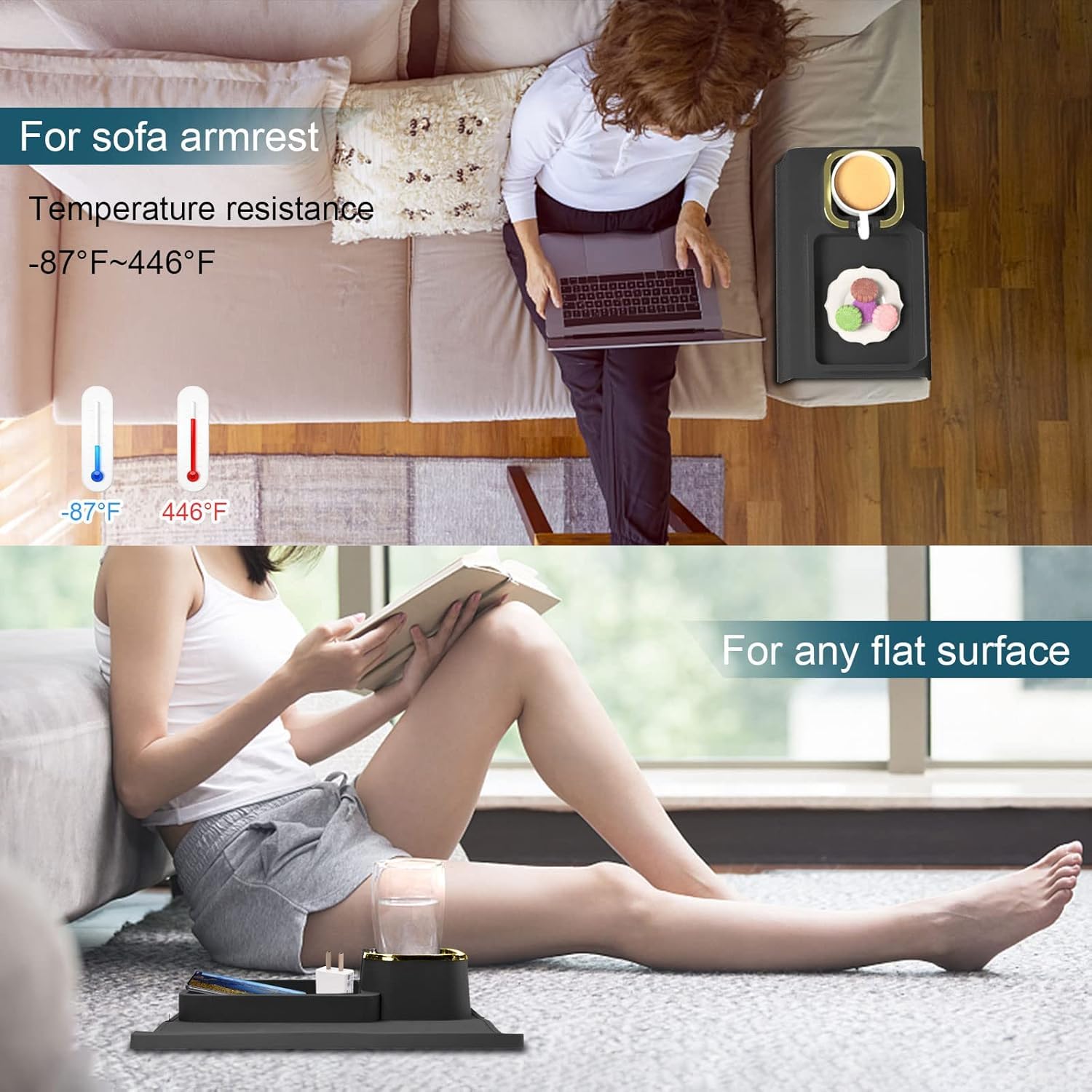 RELEMTRA Non-Slip Couch Drink Holder, Silicone Suit for Remote Control, Snacks, Mobile Phone (Black) Couch Cup Holder, Sofa Armrest Tray Sofa and Chair Armrest Usage