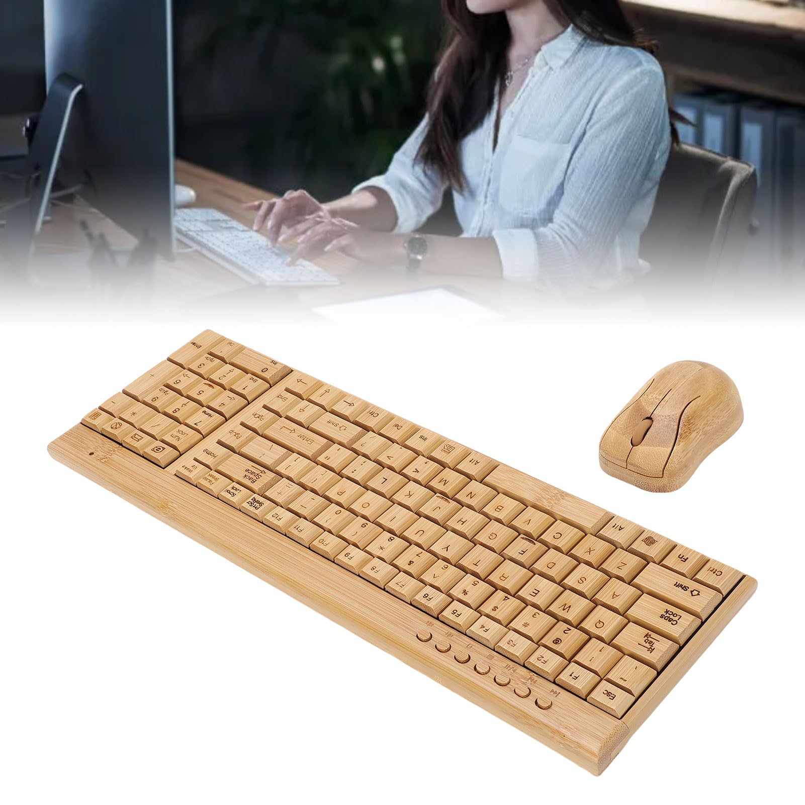 VBESTLIFE Combinación de Teclado y Ratón Inalámbricos, Diseño Artesanal íntegramente en bambú con Conexión de 2,4 GHz, para Escritorio, Portátil y Varios Sistemas Operativos