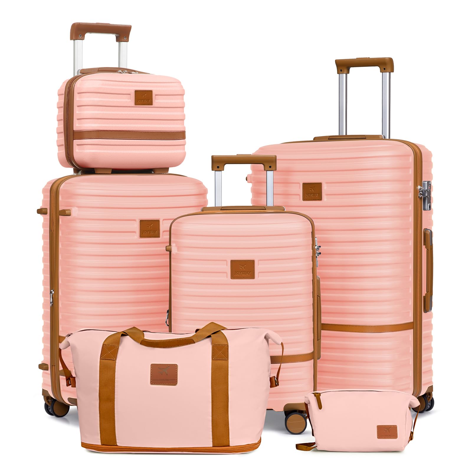 Joyway Luggage Set 3 Piece Suitcase Sets with Spinner Wheel,Hardside Expandable Travel Laggage with TSA Lock (13/20/24/28 Pink brown