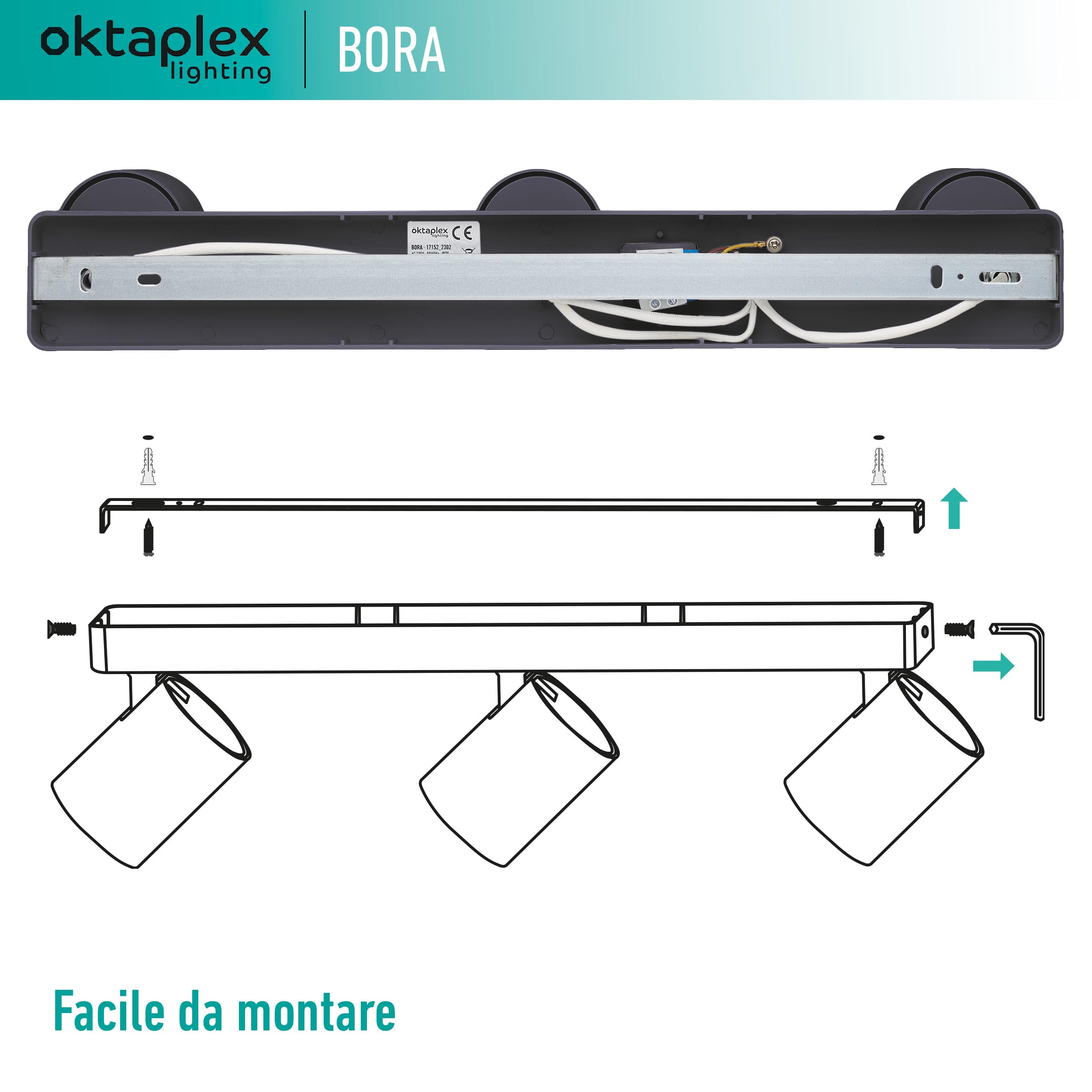Oktaplex Bora faretto da soffitto 3 fiamme GU10 LED barra spot 45 cm 230 V luce spot orientabile faretti a soffitto nero