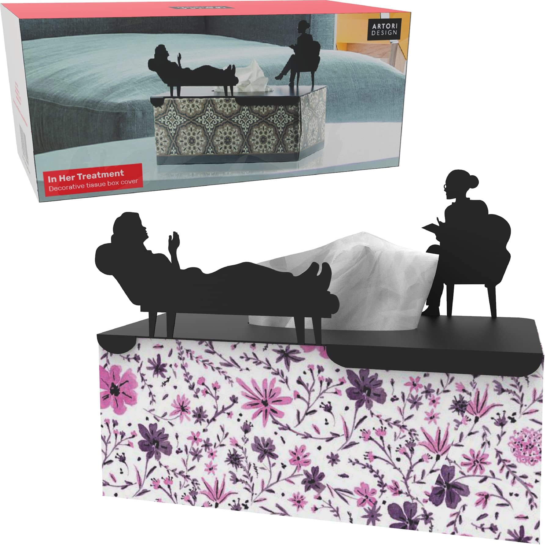 Tissue Box Cover Rectangular in Her Treatment - Psychologist Gifts, Therapist Office Decor - Flat Box Tissue Holder