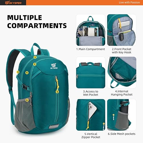 Miniatura 10 de SKYSPER Mochila de senderismo plegable de 20 litros, mochila de viaje pequeña, ligera, plegable, para hombres y mujeres, mochilas de viaje, Negro -,