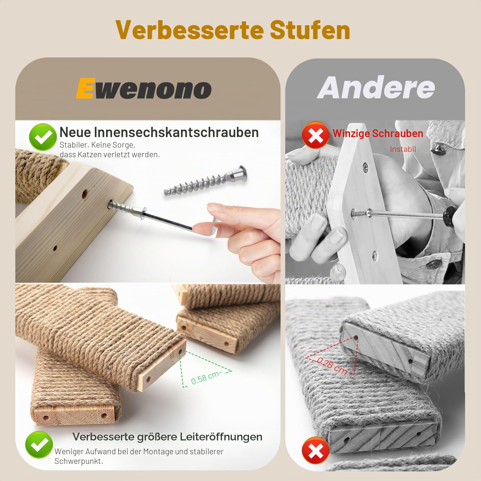 Set aus 2 Wand-Kletterregalen für Katzen mit 4 Stufen und umweltfreundlicher Sisalschnur. Große Größe