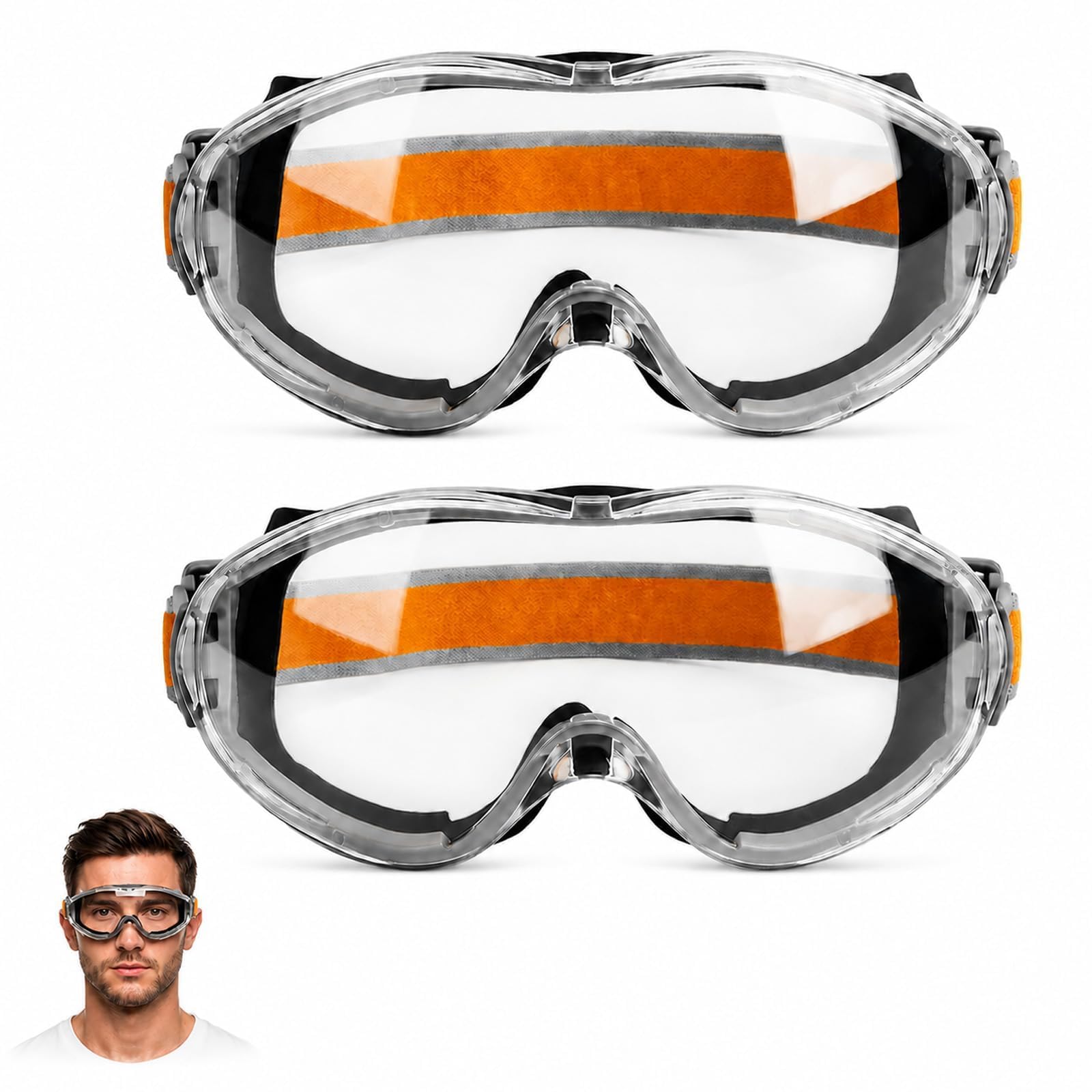GLQYGZ 2 PCS Protective Goggles, Protective Glasses for Woodworking and Laboratory Work, Orange Splash Resistant Goggles, Two Pack Eye Protection Glasses for DIY Projects and Industrial Use