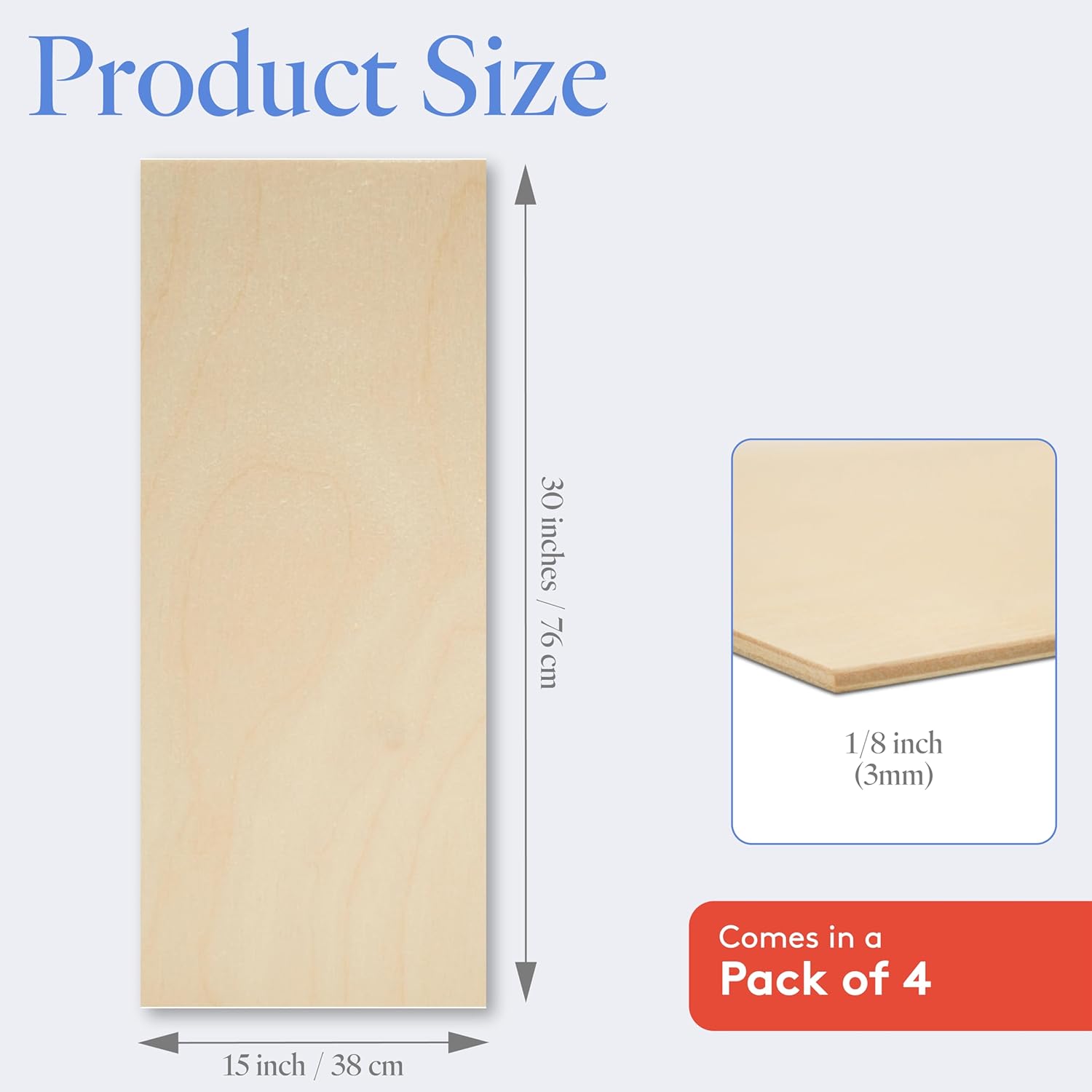 Baltic Birch Plywood 3 mm, 1/8 Inch Craft Wood, B/BB Grade, Stronger Than Basswood Sheets or Balsa Wood, Perfect for Laser, CNC Cutting, Wood Burning, by Woodpeckers (4, 15" x 30") 4 15" x 30"